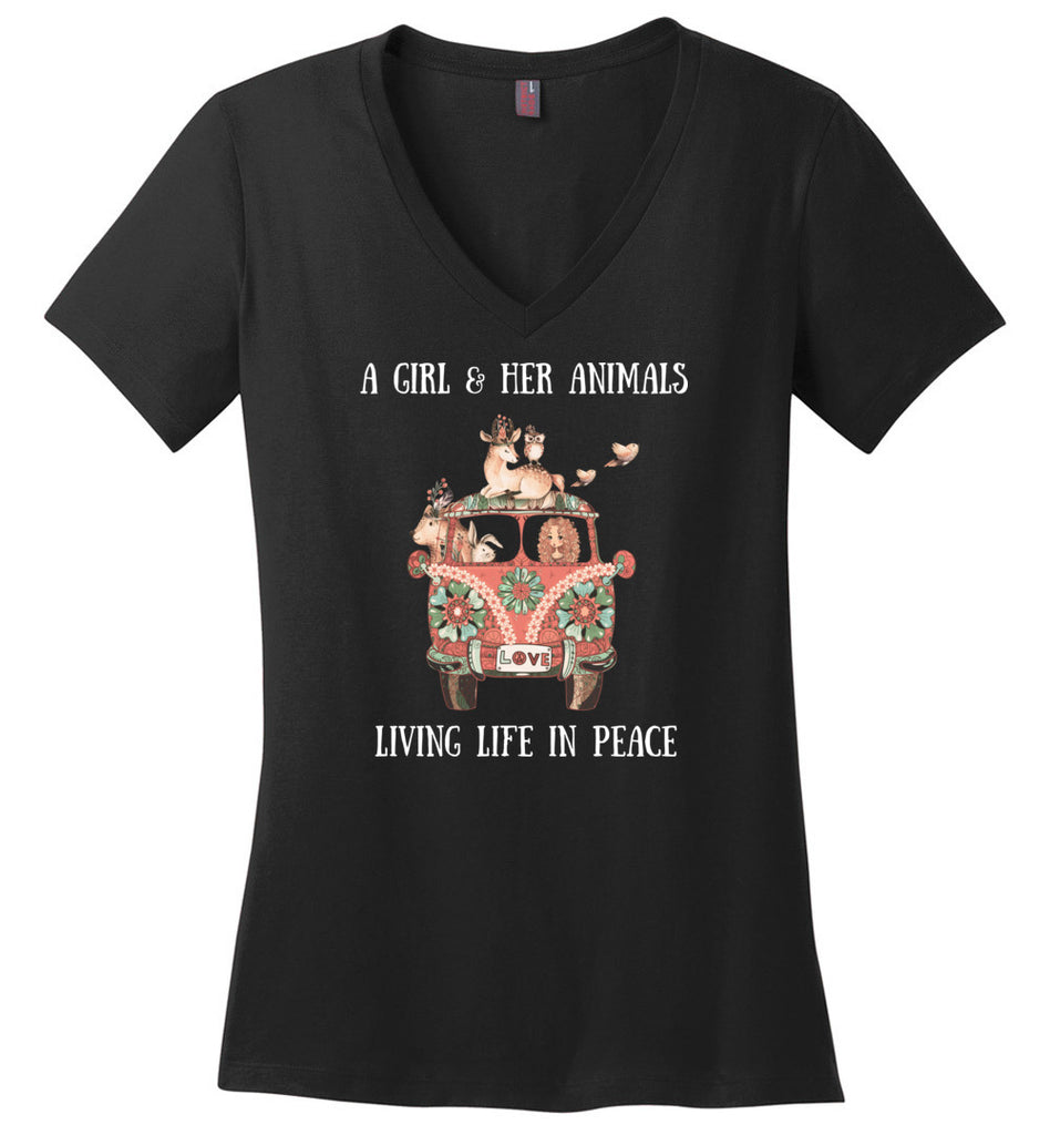 Girl And Her Animals Living Life In Peace - Ladies V-Neck