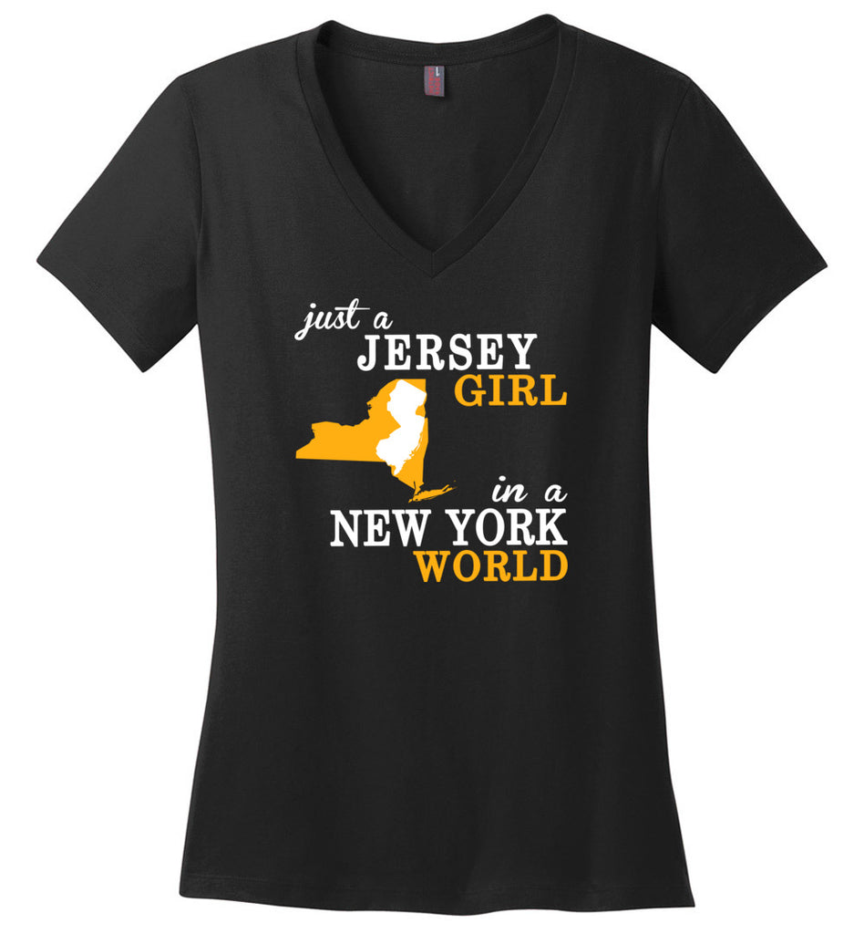 Just A Jersey Girl In A New York World - Ladies V-Neck
