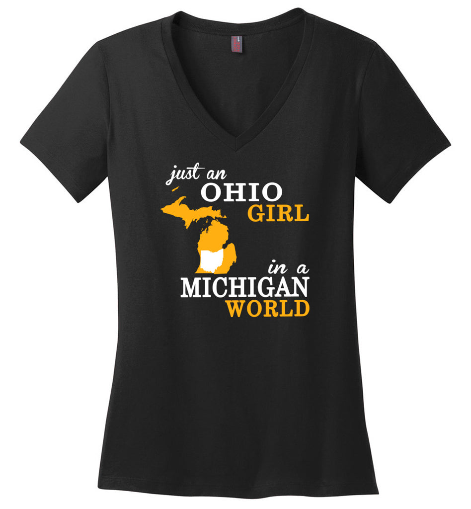Just An Ohio Girl In A Michigan World - Ladies V-Neck