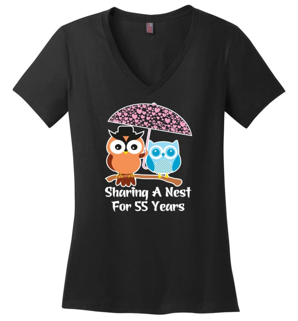 55 Years Wedding Anniversary Gifts Valentine’s Day Ladies V-Neck - Black / M