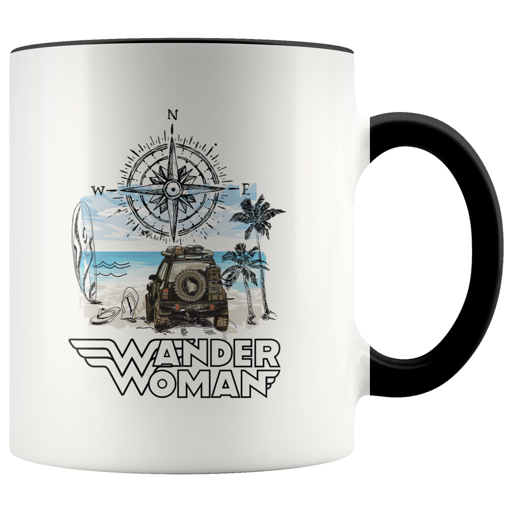 Wander Woman With Map Compass Jeep Funny Roadtrip Jeep Lady Gift Premium Accent Mug