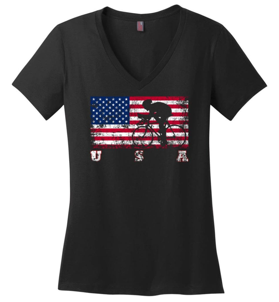 American Flag Canoe Sprint Ladies V-Neck - Black / M