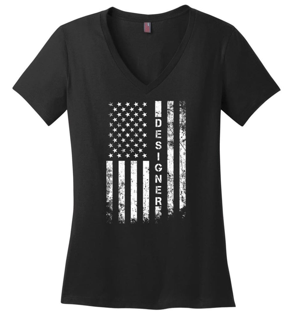 American Flag Chef Ladies V-Neck - Black / M