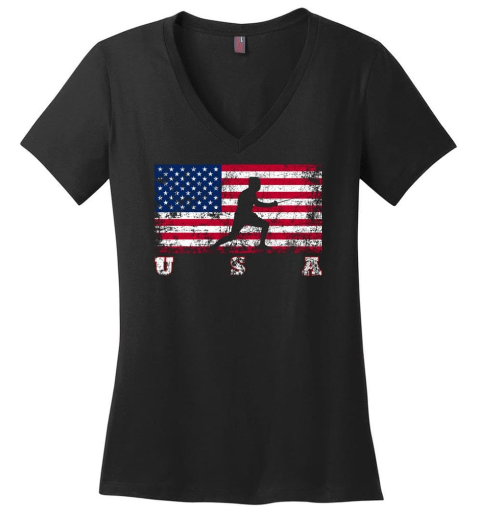American Flag Cycling Mountain Bike Ladies V-Neck - Black / M