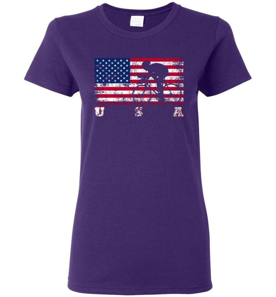 American Flag Cycling Road Women Tee - Purple / M