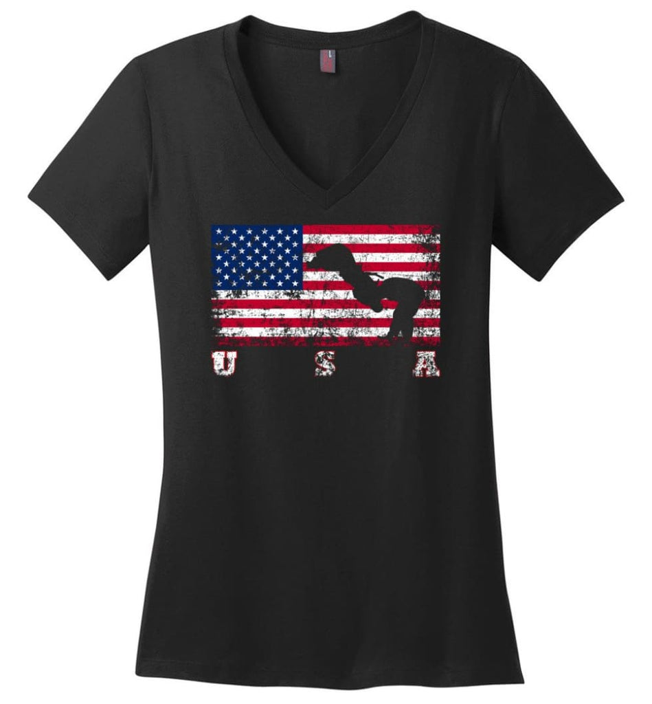 American Flag Football Ladies V-Neck - Black / M