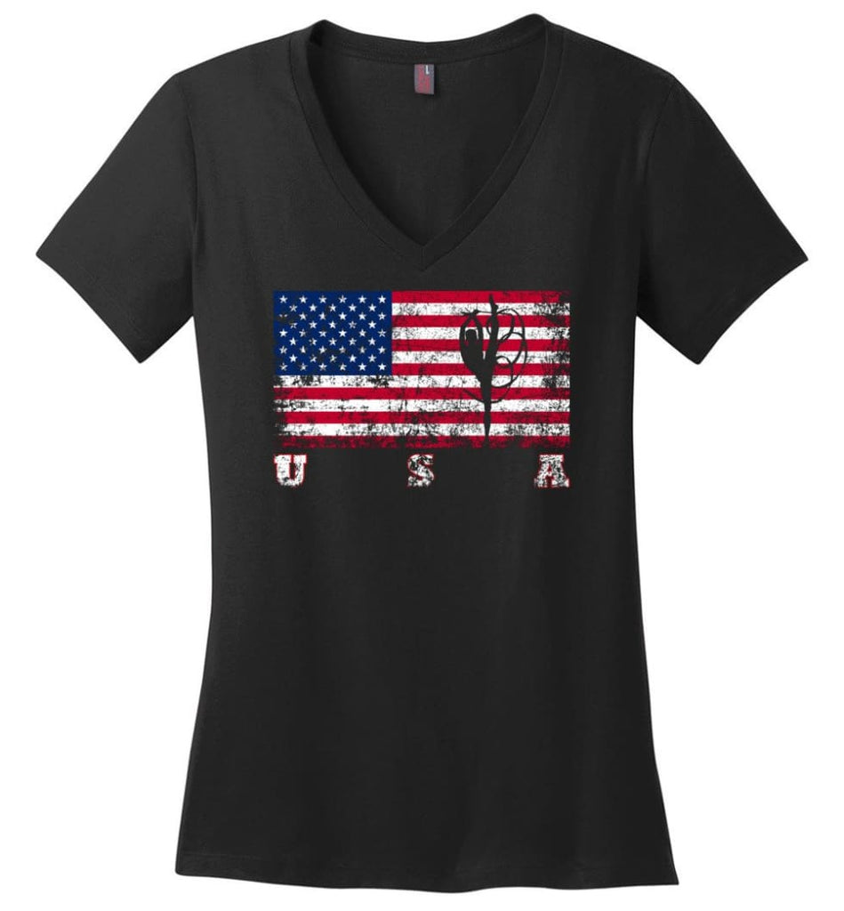 American Flag Golf Ladies V-Neck - Black / M