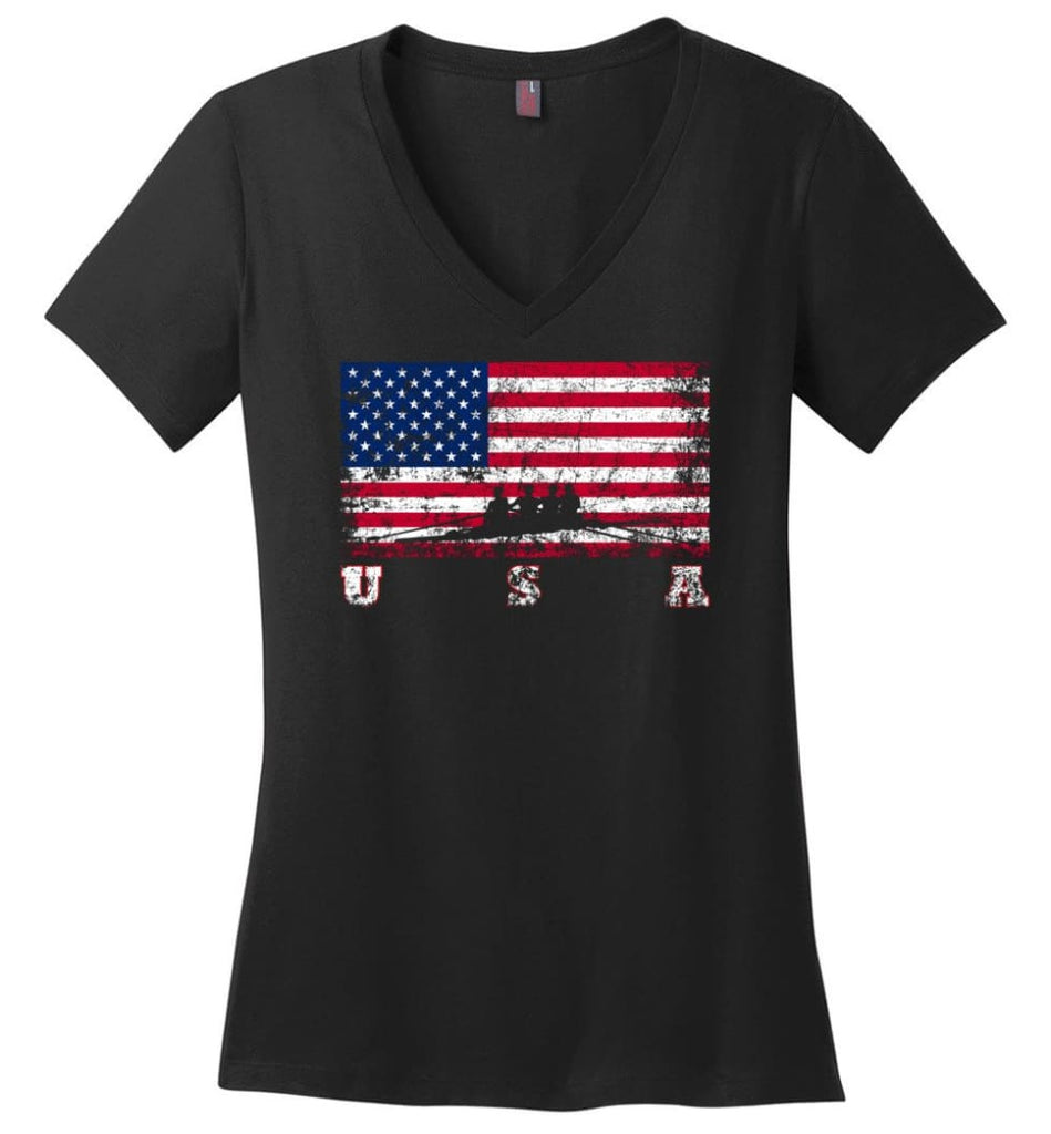 American Flag Hockey Ladies V-Neck - Black / M