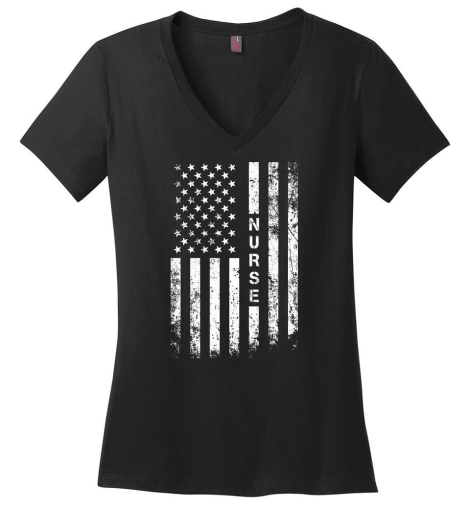 American Flag Math Teacher Ladies V-Neck - Black / M