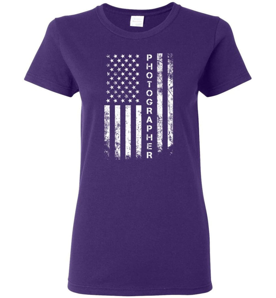 American Flag Photographer Women Tee - Purple / M