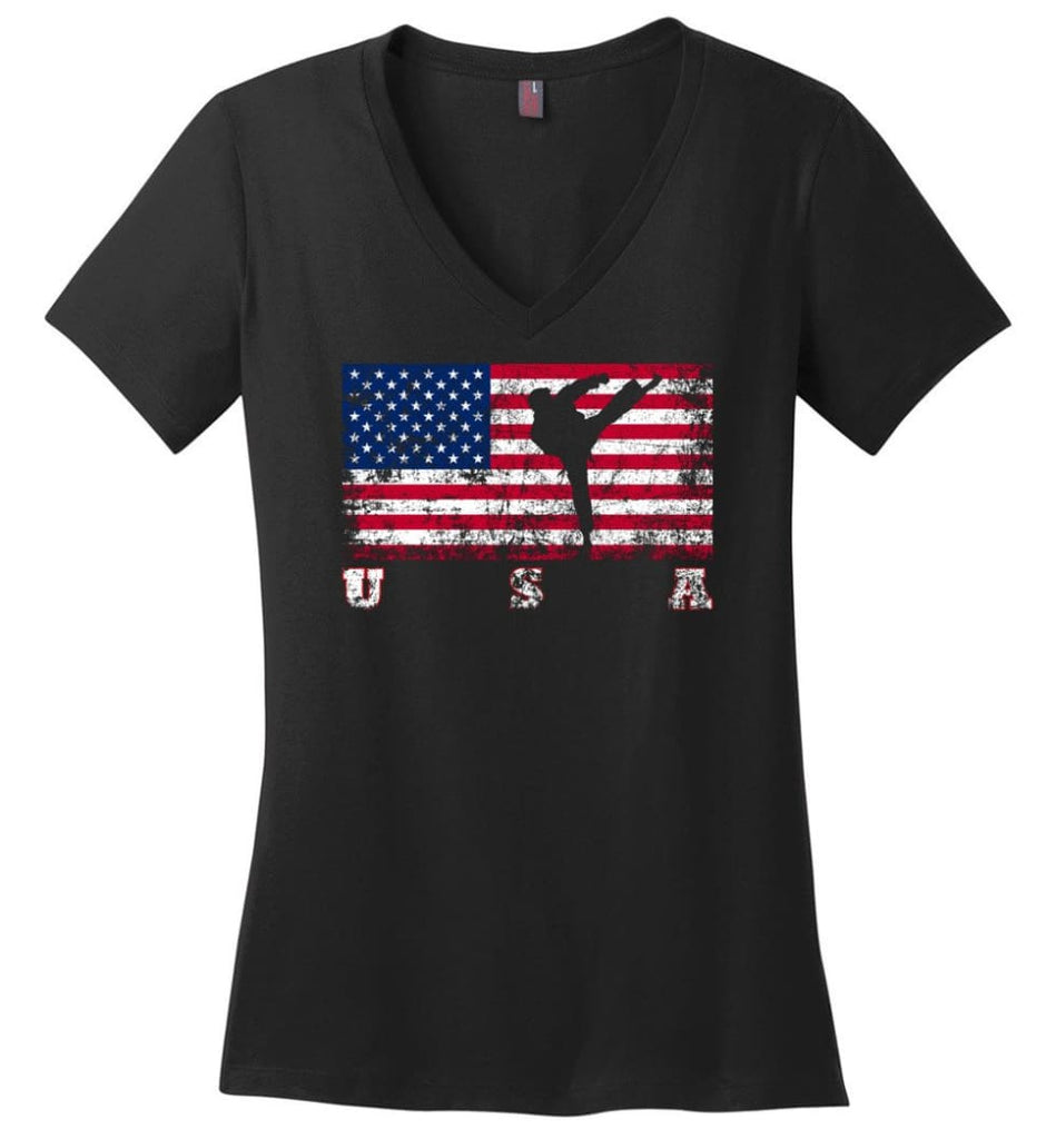 American Flag Rugby Sevens Ladies V-Neck - Black / M