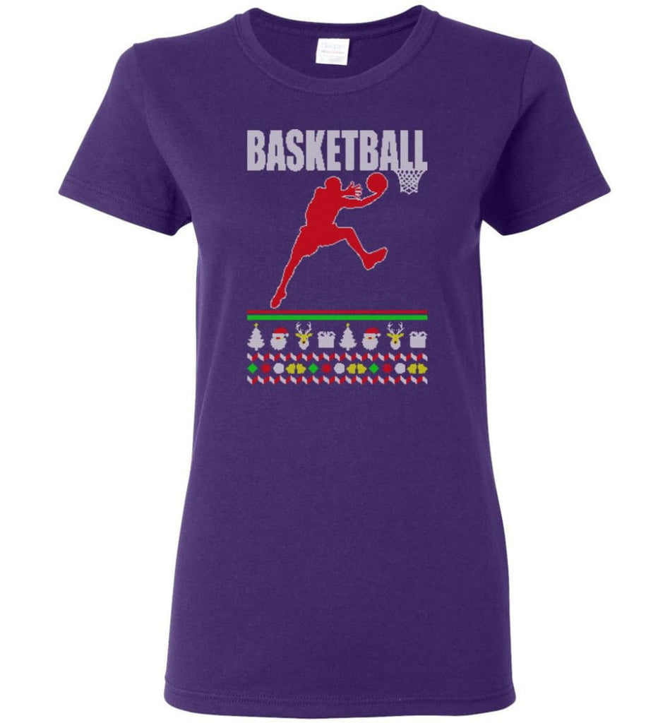 Basketball Ugly Christmas Sweater Women Tee - Purple / M