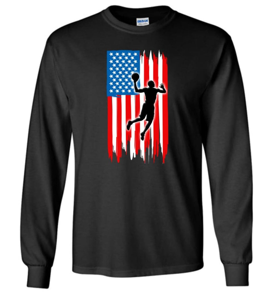Basketball With American Flag - Long Sleeve T-Shirt - Black / M