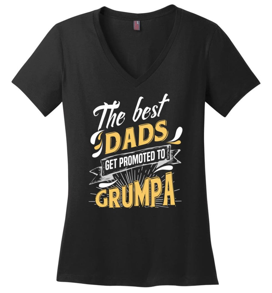 Best Dads Get Promoted To Grumpa Christmas Gift for Ladies V-Neck - Black / XS