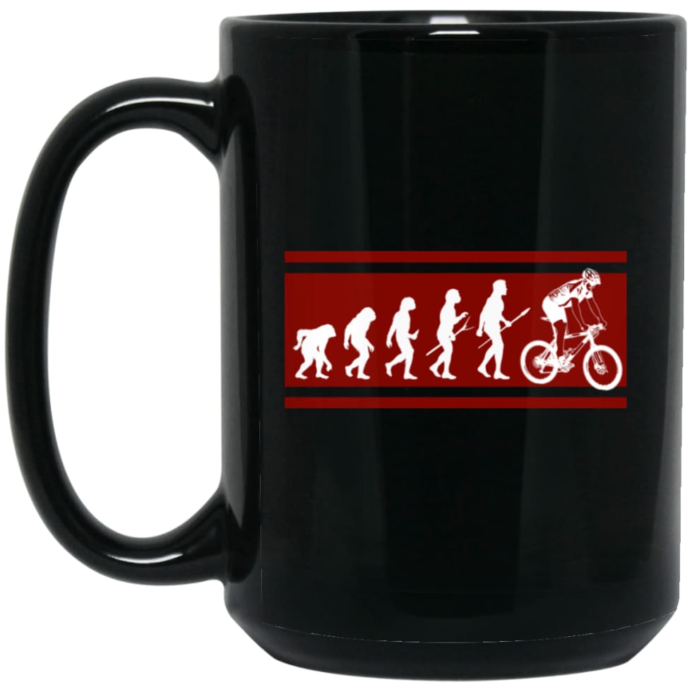 Bicycle Moutain Biker Cycling Shirt Evolution To Biking 15 oz Black Mug - Black / One Size - Drinkware