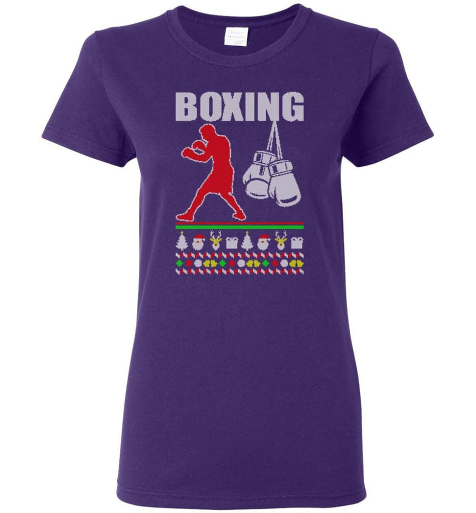 Boxing Ugly Christmas Sweater Women Tee - Purple / M