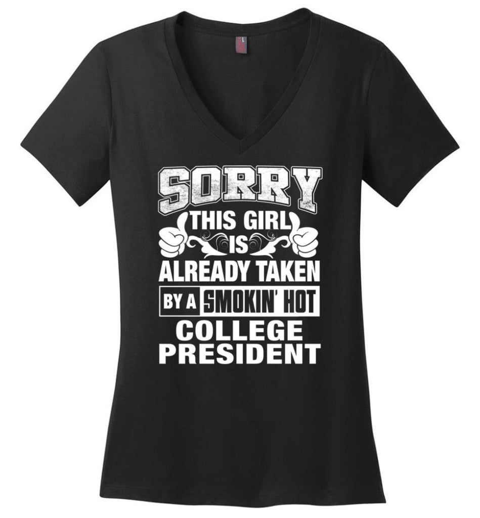 CHEF Shirt Sorry This Girl Is Already Taken By A Smokin’ Hot Ladies V-Neck - Black / M - 5