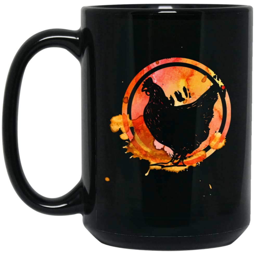 Chicken Lover Gift Watercolor Splash Love Chickens 15 oz Black Mug - Black / One Size - Drinkware