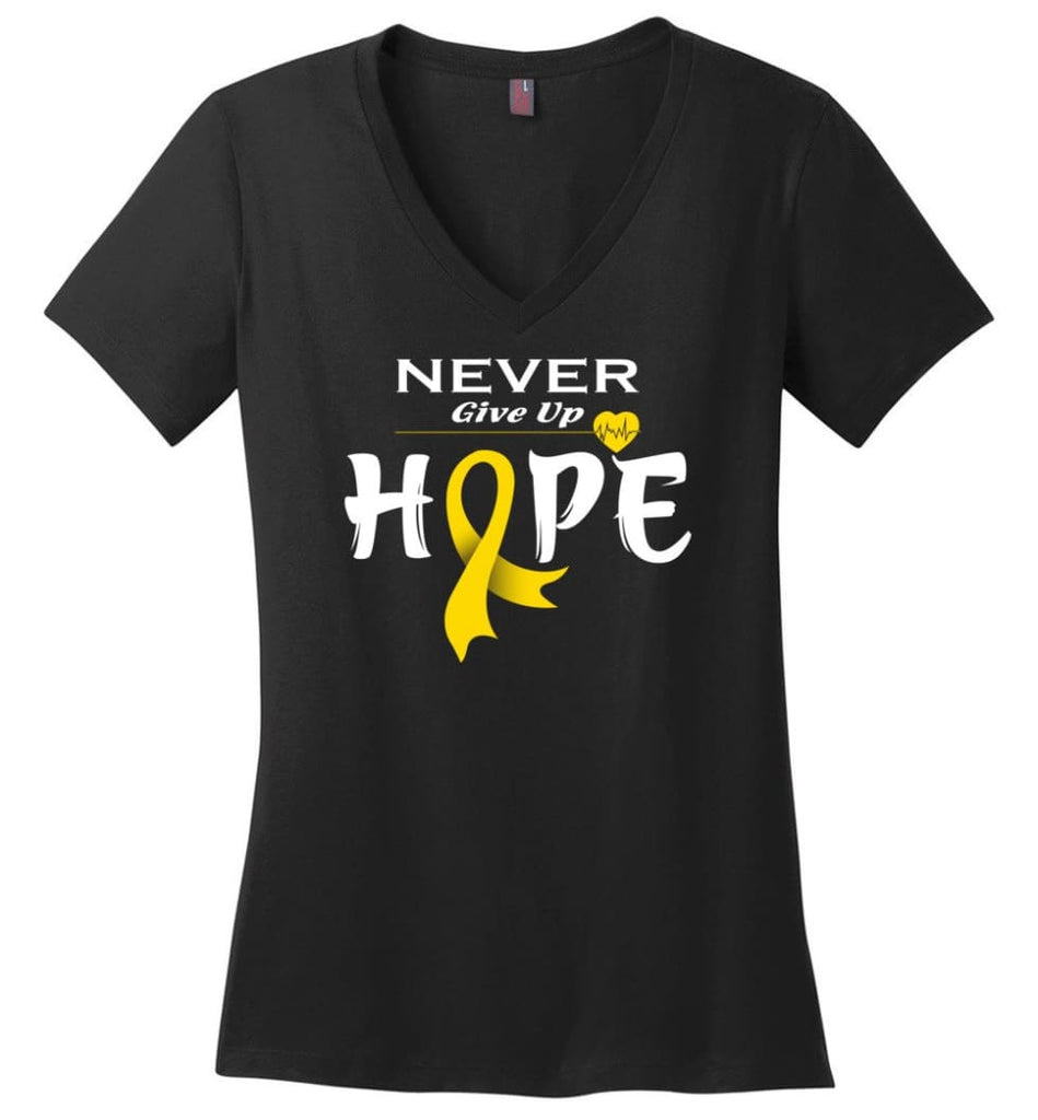 Chilhood Cancer Awareness Never Give Up Hope Ladies V-Neck - Black / M