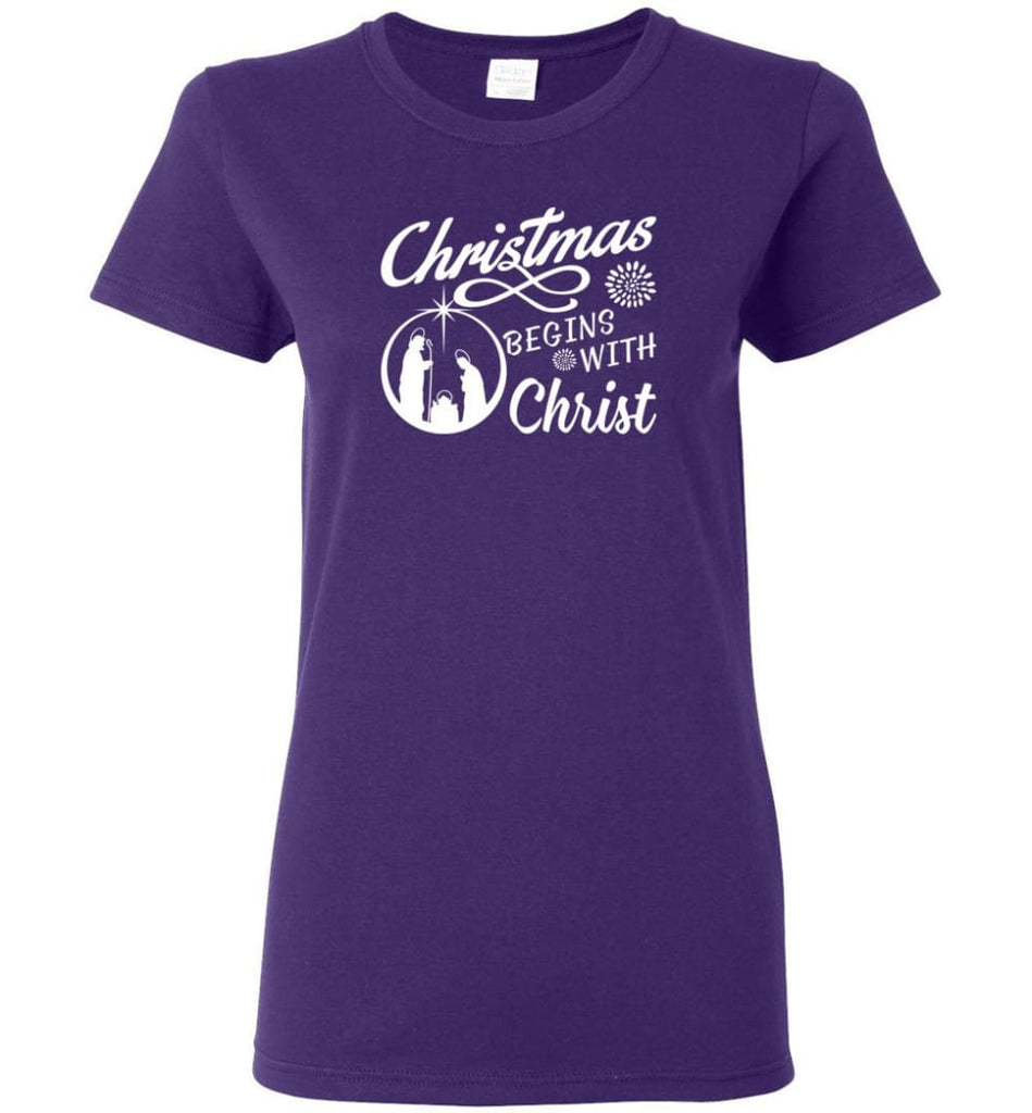 Christmas Begins With Christ Women Tee - Purple / M