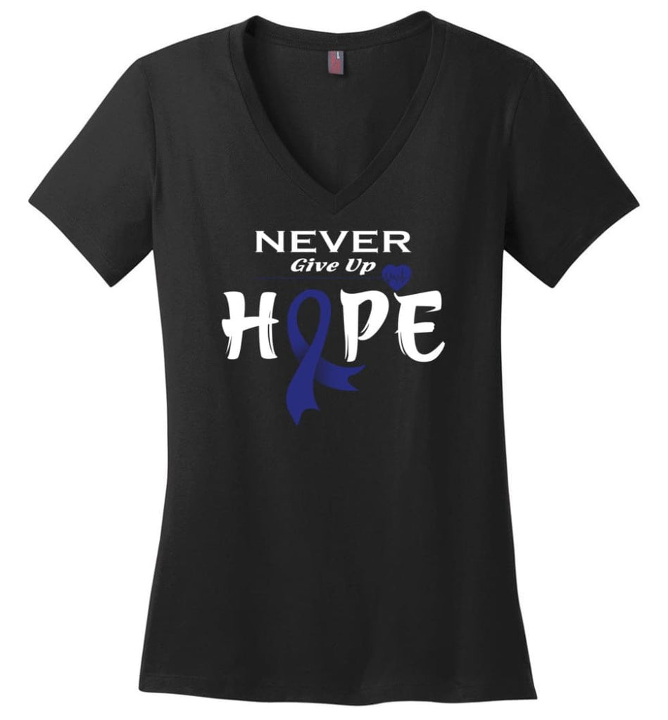 Colon Cancer Awareness Never Give Up Hope Ladies V-Neck - Black / M
