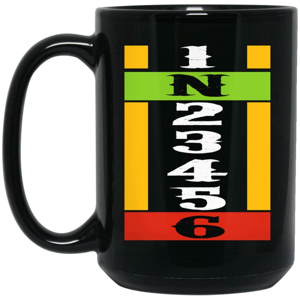 Cool Biker T-shirt Motorcycle Gear Shift Racing 1N23456 15 oz Black Mug - Black / One Size - Drinkware