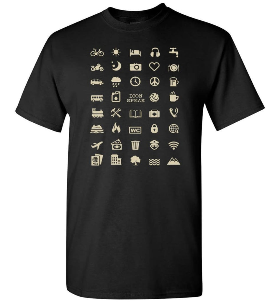 Cool Traveller T Shirt Iconspeak Love Travel 40 Travel Icons T-Shirt - Black / S