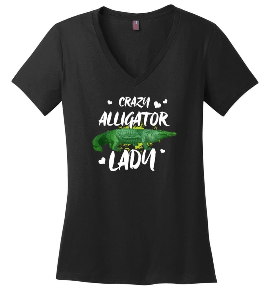 Crazy Alligator Lady Ladies V-Neck - Black / M - womens apparel