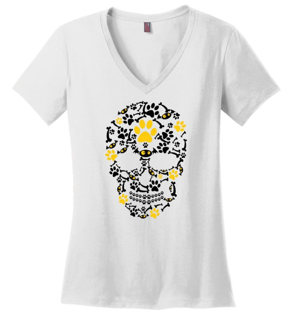 Crazy Cool Pumpkin Dog Paw Face Scary Halloween Skull - Ladies V-Neck - White / M - Ladies V-Neck
