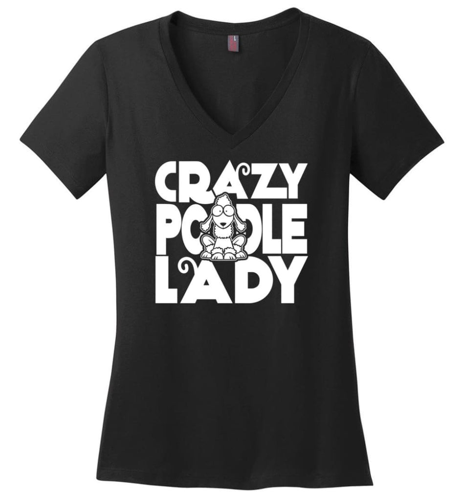 Crazy Poodle Lady Sweater Funny Dog Poodle sweatshirt for Women - Ladies V-Neck - Black / M