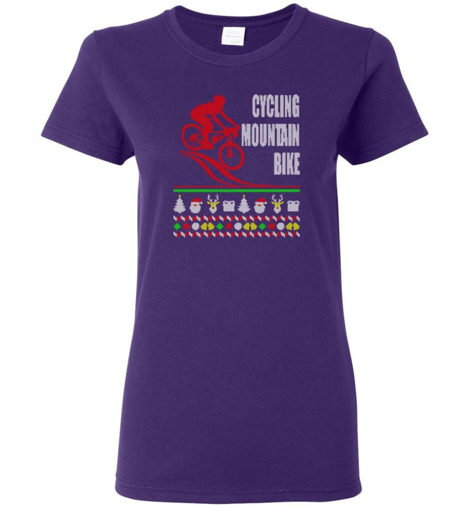 Cycling Mountain Bike 2 Ugly Christmas Sweater.png Women Tee - Purple / M