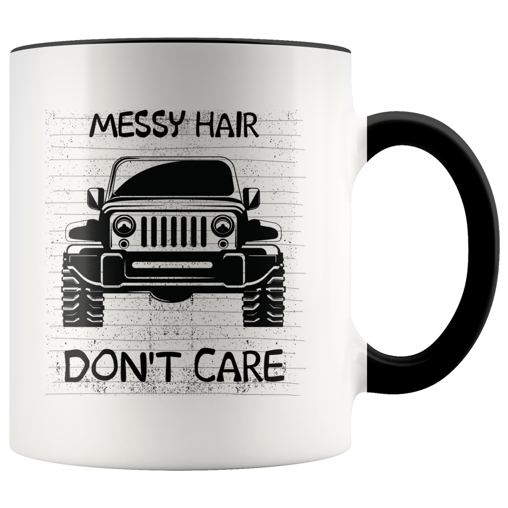 Messy Hair Don't Care Funny Windy Driving Jeep Gift Premium Accent Mug