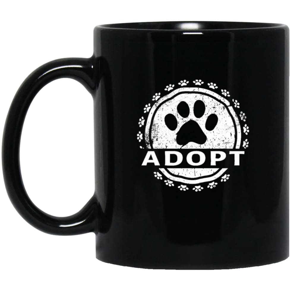 Dog Lovers Gift Adopt A Dog Paw Print 11 oz Black Mug - Black / One Size - Drinkware