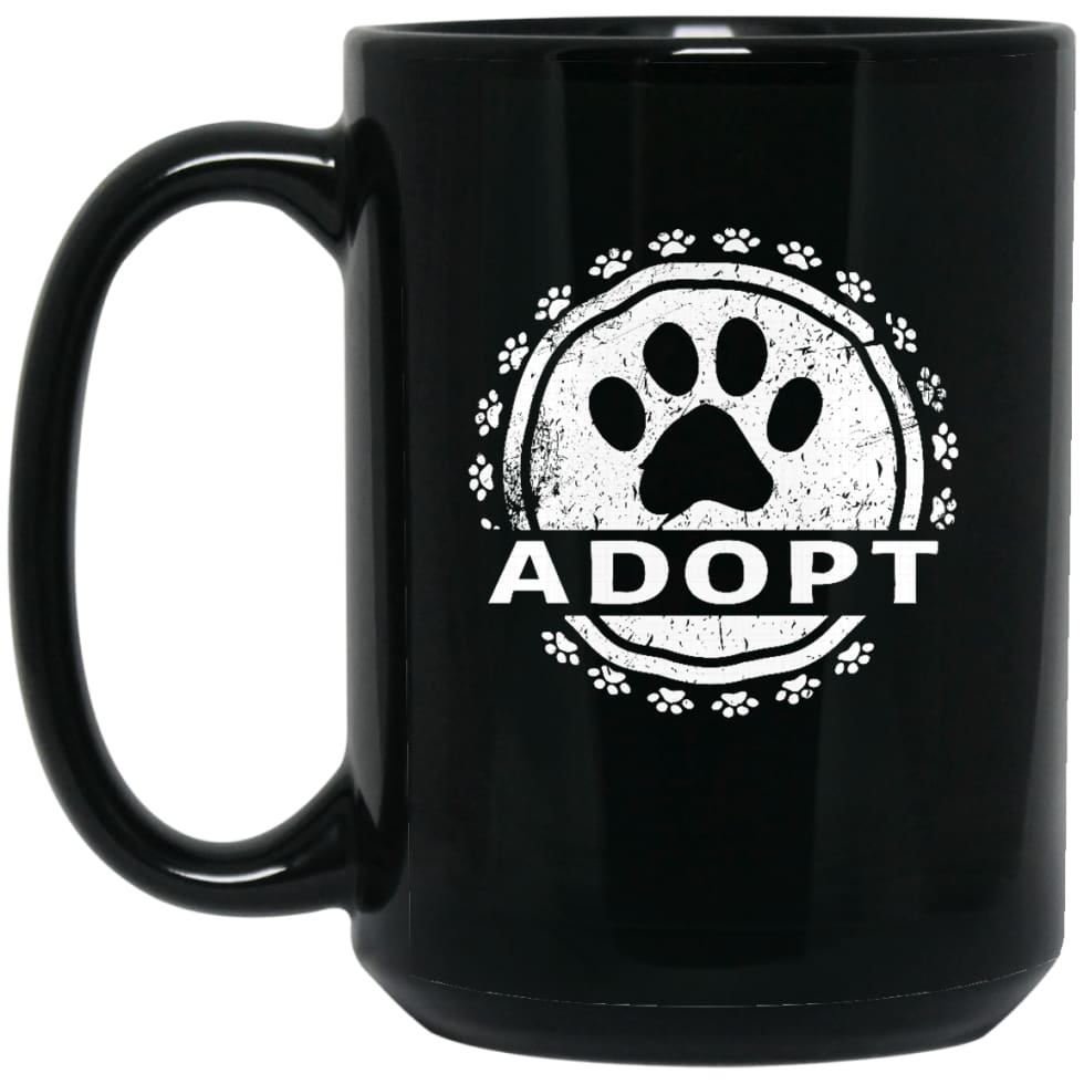 Dog Lovers Gift Adopt A Dog Paw Print 15 oz Black Mug - Black / One Size - Drinkware