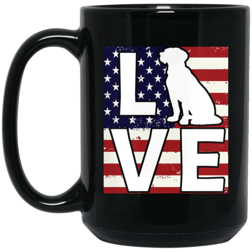 Dog Lovers Gift Patriotic American Flag Dog Love 15 oz Black Mug - Black / One Size - Drinkware