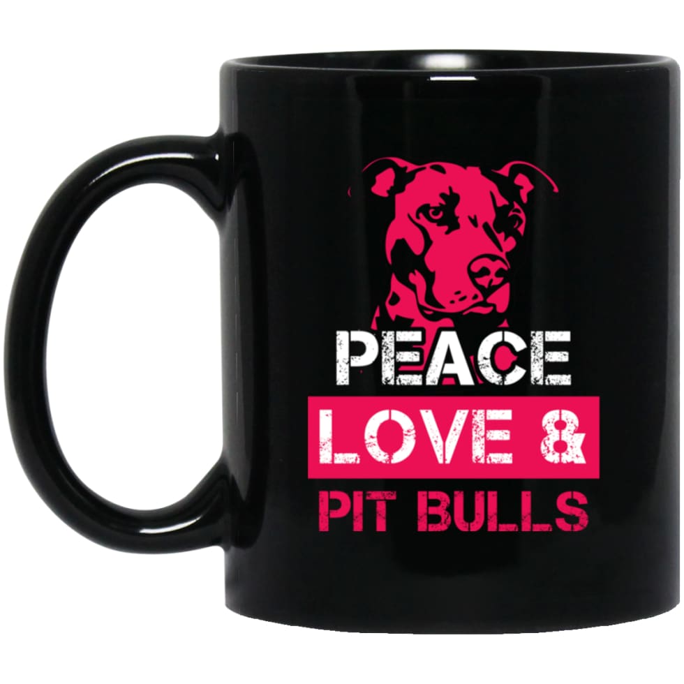 Dog Lovers Gift Peace Love And Pit Bulls 11 oz Black Mug - Black / One Size - Drinkware
