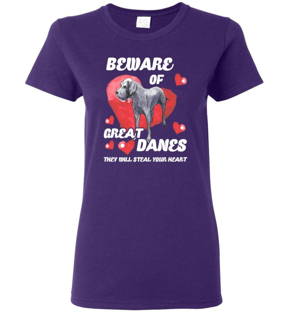 Dog Lovers Shirt Beware Of Great Danes Women Tee - Purple / M