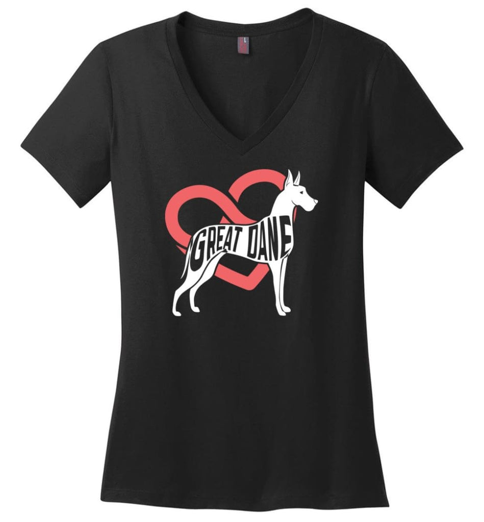 Dog Lovers Shirt Great Dane Infinite Love Ladies V Neck - Black / M - womens apparel