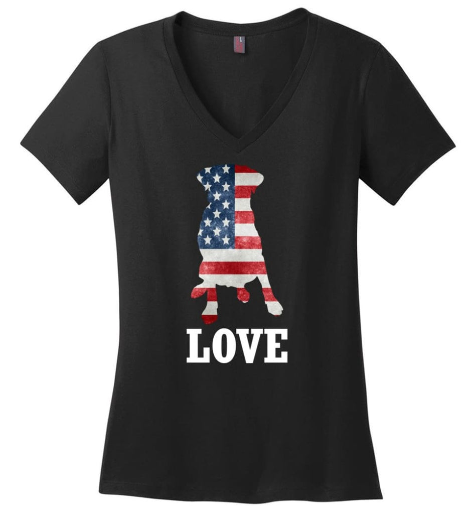 Dog Lovers Shirt Patriotic American Flag Dog Ladies V Neck - Black / M - womens apparel