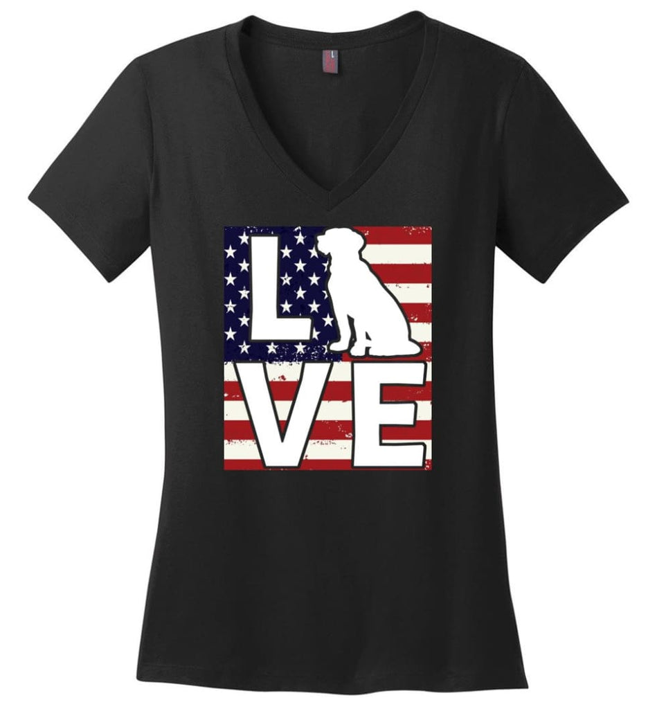 Dog Lovers Shirt Patriotic American Flag Dog Love Ladies V Neck - Black / M - womens apparel