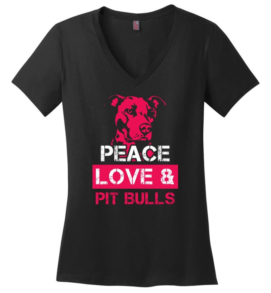 Dog Lovers Shirt Peace Love And Pit Bulls Ladies V Neck - Black / M - womens apparel
