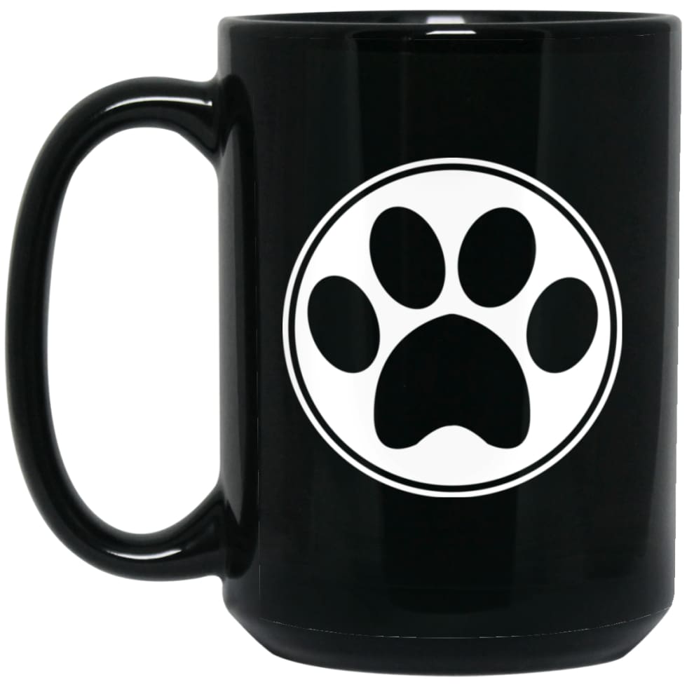Dog Paw Print Dog Hand Simple Dog Heart Sign 15 oz Black Mug - Black / One Size - Drinkware