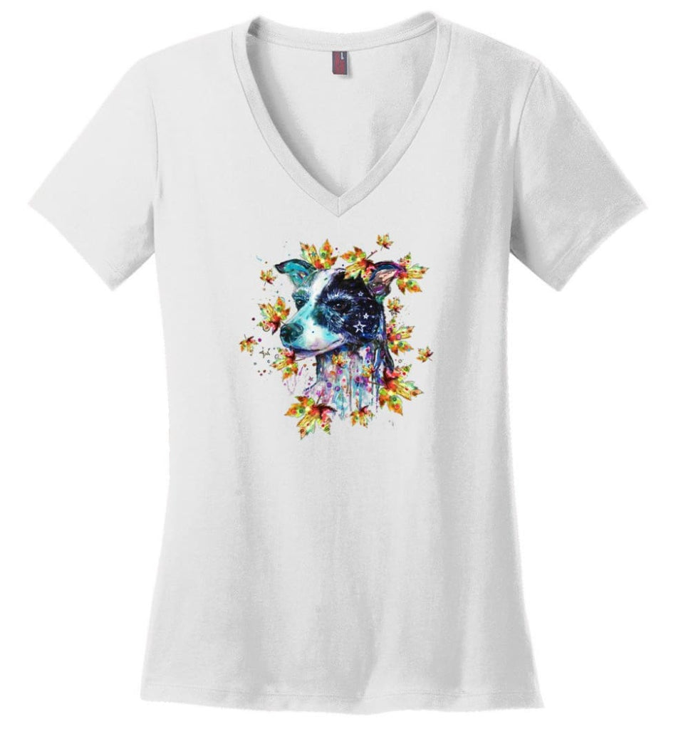 Dog Summer Dog Flower Dog Leaf - Ladies V-Neck - White / M - Ladies V-Neck