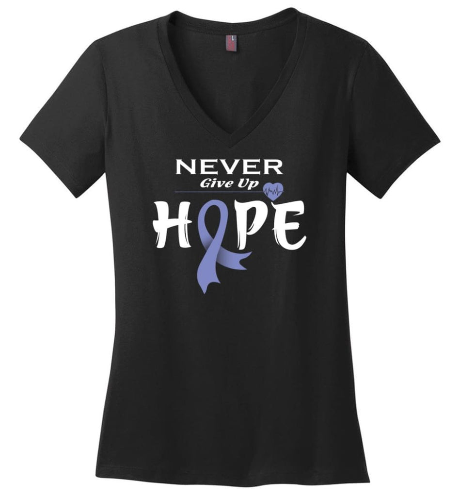 Esophageal Cancer Awareness Never Give Up Hope Ladies V-Neck - Black / M