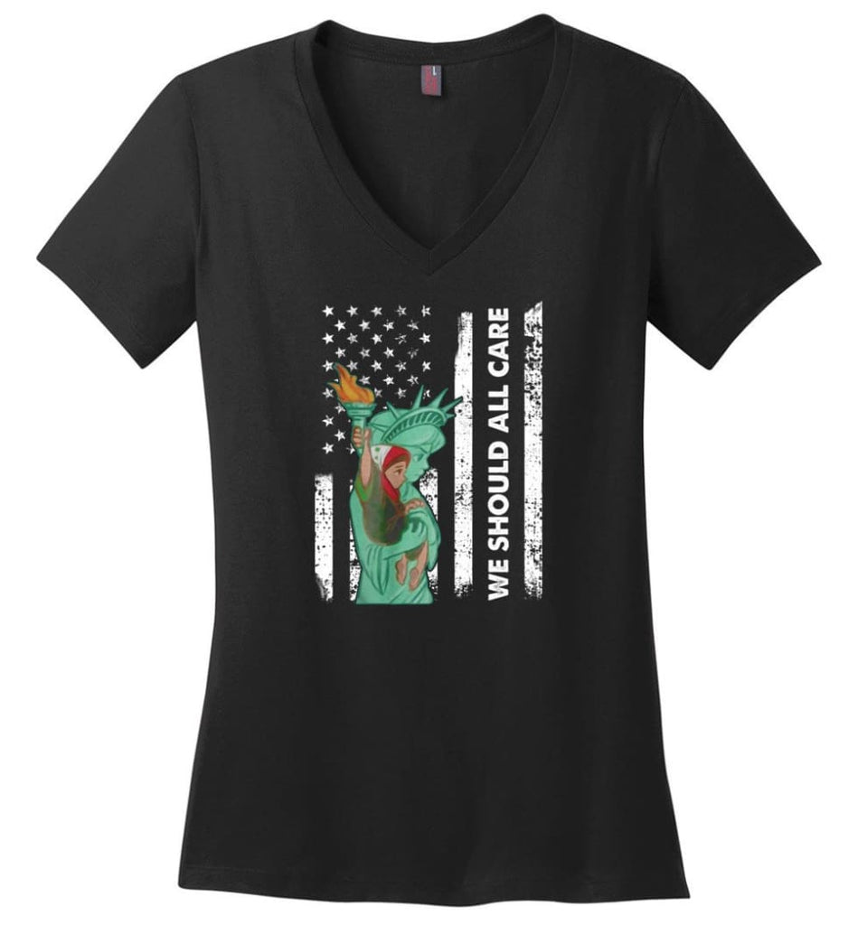 Families Belong Together American Flag We Should All Care - Ladies V-Neck - Black / M - Ladies V-Neck
