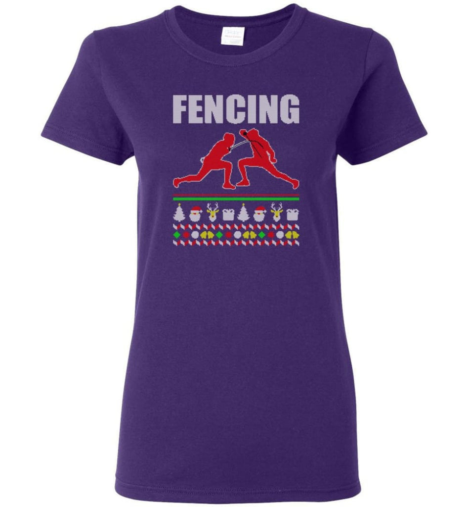 Fencing Ugly Christmas Sweater Women Tee - Purple / M