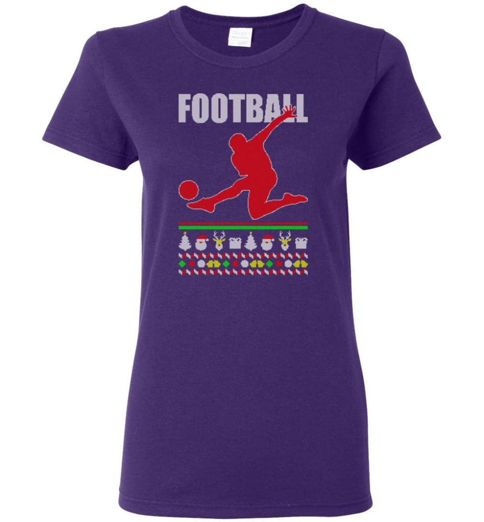 Football Ugly Christmas Sweater Women Tee - Purple / M