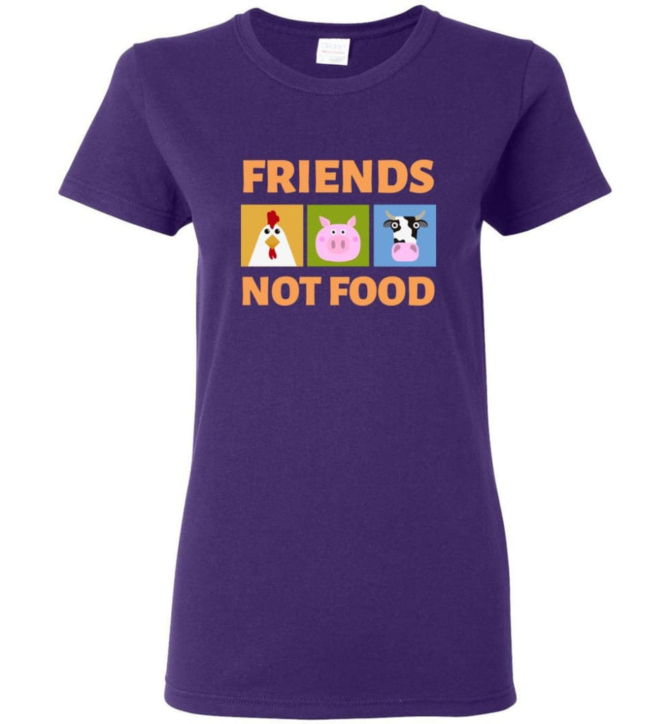 Friends Not Food Vegan Shirt Vetetarian Animal Rescue Tee Women Tee - Purple / M