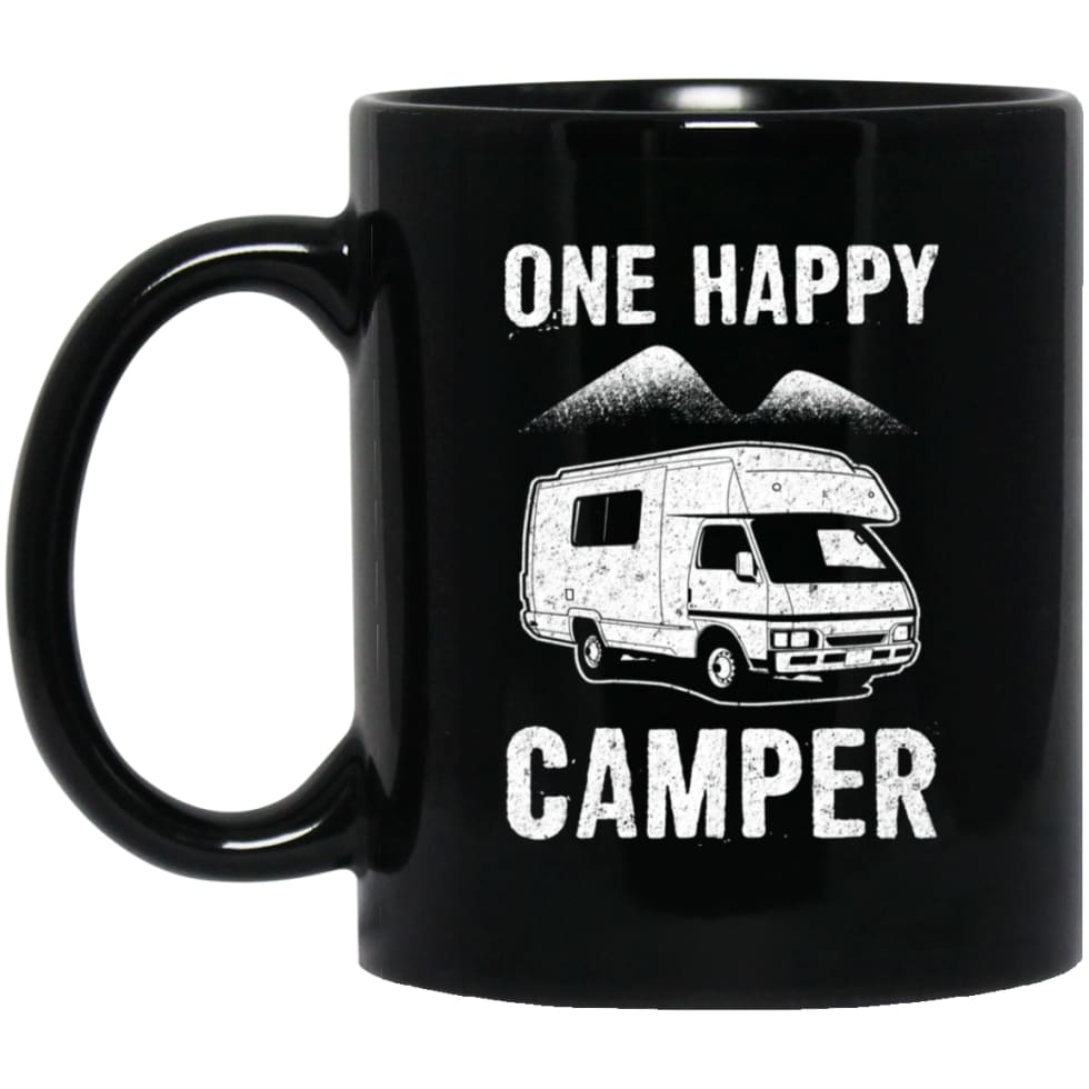 Funny Camping Lover One Happy Camper 11 oz Black Mug - Black / One Size - Drinkware