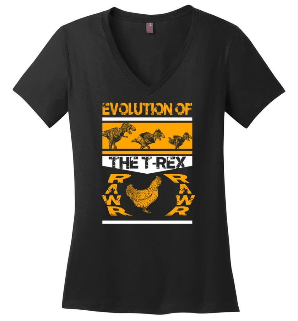 Funny Dinosaur Shirt Evolution Of The T Rex Rawr Chicken Ladies V-Neck - Black / M